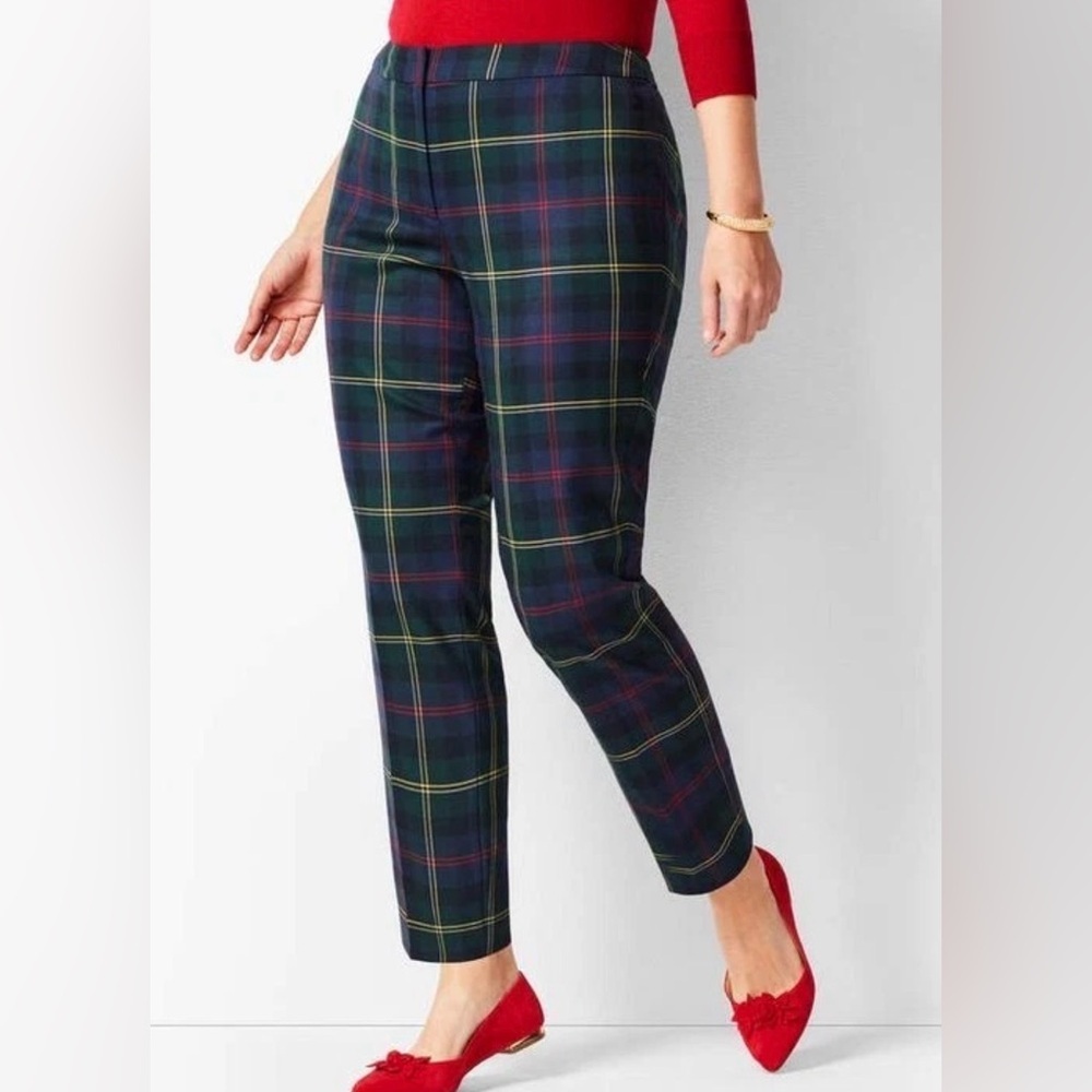 TALBOTS Green Tartan Plaid Wool Blend Hampshire Ankle Pants Scottish Holiday